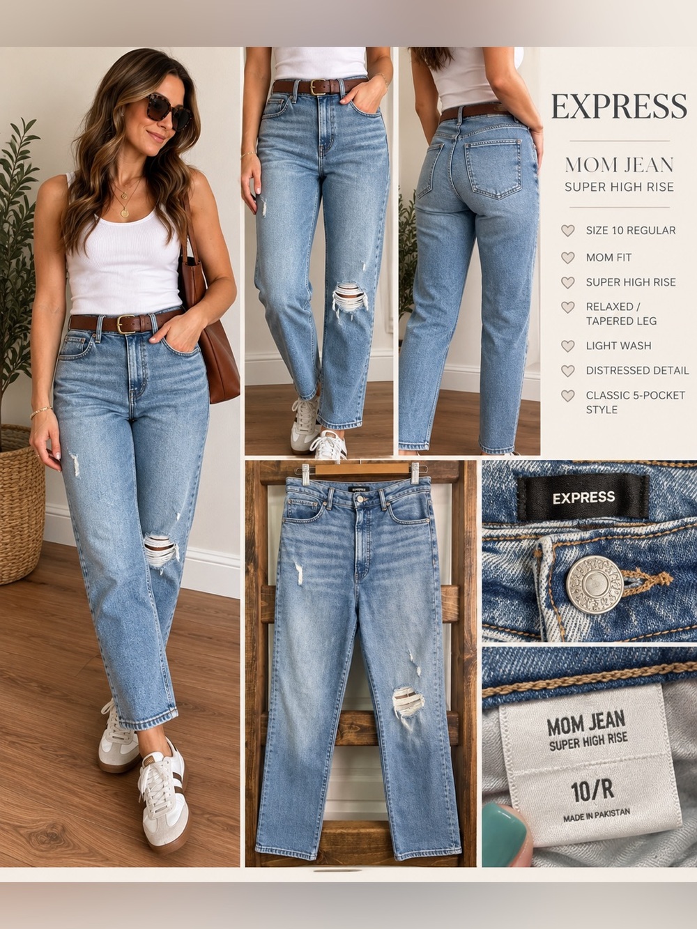 Express Mom Jean Super High Rise Distressed Light Wash Jeans Size 10R